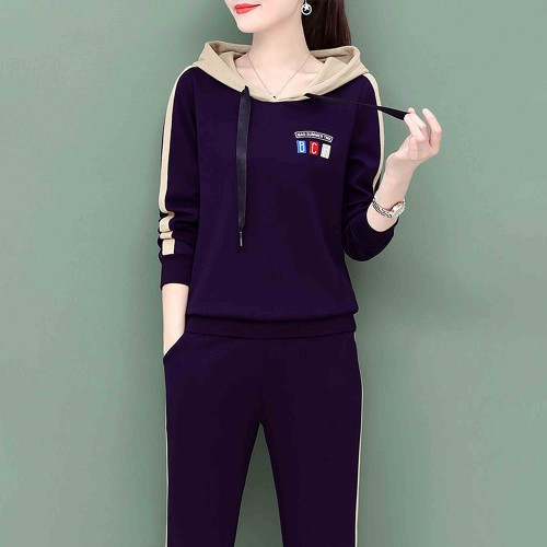 Sports Hooded Two Piece Viscose Drawstring Tracksuit - Blue |image