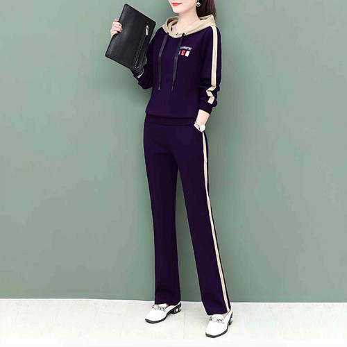Sports Hooded Two Piece Viscose Drawstring Tracksuit - Blue |image