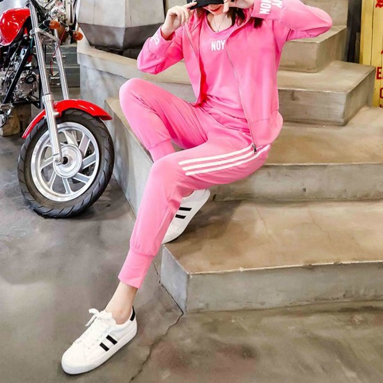 Long Sleeve Three Piece Women Hooded Trick Suit - Pink |image