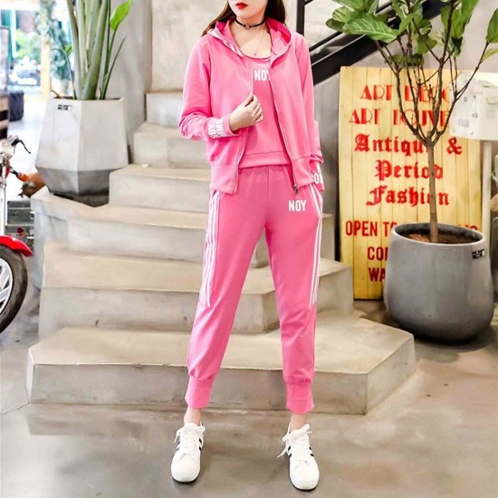 Long Sleeve Three Piece Women Hooded Trick Suit - Pink |image