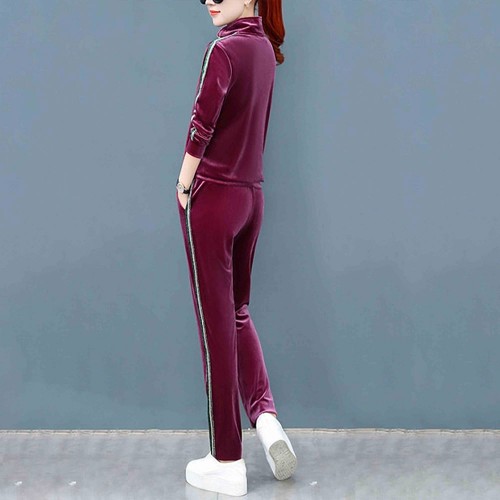 Velvet Zipper Two Piece Sports Alphabet Printing Tracksuit - Red |image