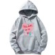 Kangaroo Pocket Heart Printed Drawstring Hoodie - Grey