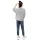 Round Neck Long Sleeve Cotton Fabric Women Sweater - Grey |image