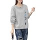Round Neck Long Sleeve Cotton Fabric Women Sweater - Grey |image