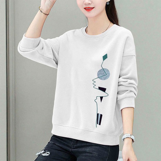 Showing image for Round Neck Long Sleeve Cotton Fabric Women Sweater - White Round Neck Long Sleeve Cotton Fabric Women Sweater - White |image