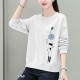 Round Neck Long Sleeve Cotton Fabric Women Sweater - White |image