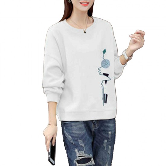 Showing image for Round Neck Long Sleeve Cotton Fabric Women Sweater - White Round Neck Long Sleeve Cotton Fabric Women Sweater - White |image