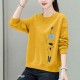 Round Neck Long Sleeve Cotton Fabric Women Sweater - Yellow