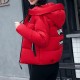 Hooded Collar Zipper Closure Headphone Logo Puffer Jacket - Red |image