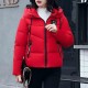 Hooded Collar Zipper Closure Headphone Logo Puffer Jacket - Red |image