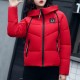 Hooded Collar Zipper Closure Headphone Logo Puffer Jacket - Red |image