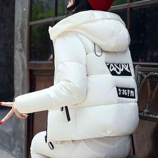 show images for Hooded Collar Zipper Closure Headphone Logo Puffer Jacket - White Hooded Collar Zipper Closure Headphone Logo Puffer Jacket - White |image