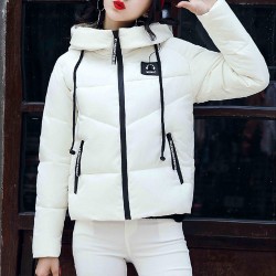 Hooded Collar Zipper Closure Headphone Logo Puffer Jacket - White