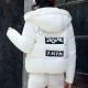 Hooded Collar Zipper Closure Headphone Logo Puffer Jacket - White |image