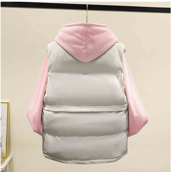 show images for Button Closure Sleeveless Pocket Padded Jacket - Cream Button Closure Sleeveless Pocket Padded Jacket - Cream |image