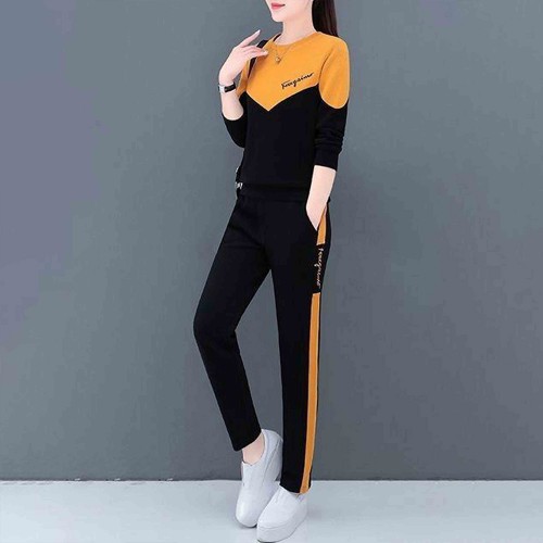 Round Neck Vertical Alphabet Printing Leisure Style Sportswear - Orange |image