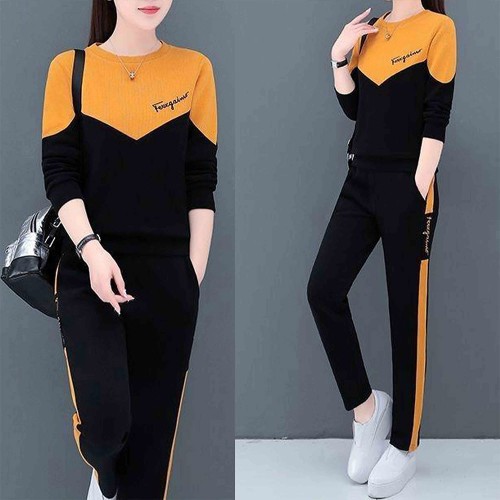 Round Neck Vertical Alphabet Printing Leisure Style Sportswear - Orange |image