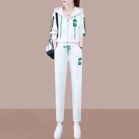 Showing image for Full Zipper Embroidered Drawstring Hooded Sportswear - White Full Zipper Embroidered Drawstring Hooded Sportswear - White |image