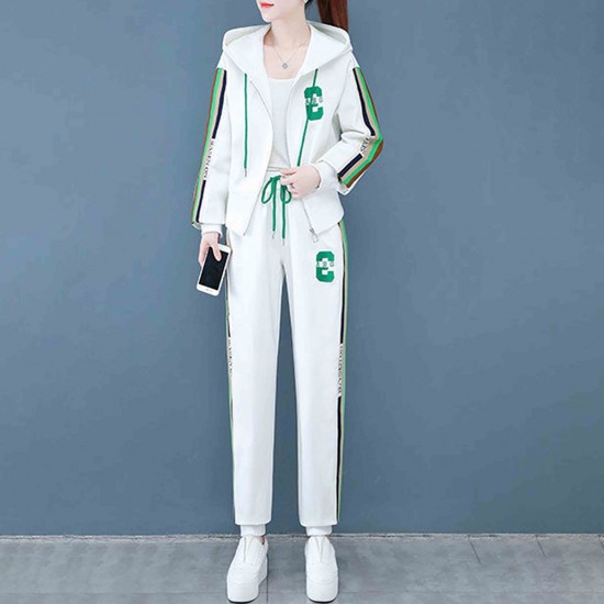 Showing image for Full Zipper Embroidered Drawstring Hooded Sportswear - White Full Zipper Embroidered Drawstring Hooded Sportswear - White |image