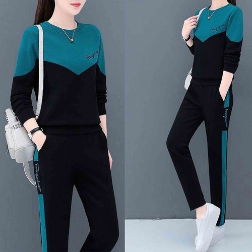 Round Neck Vertical Alphabet Printing Leisure Style Sportswear - Green |image