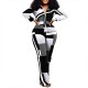 Geometric Pattern Two Piece Zipper Closing Sportswear - Black |image