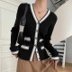 Cardigan Style Soft Waxy Button Closure Women Sweater - Black |image