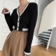 Cardigan Style Soft Waxy Button Closure Women Sweater - Black |image