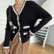 Cardigan Style Soft Waxy Button Closure Women Sweater - Black |image