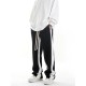 Casual Style Loose Striped Drawstring Elastic Trousers - Black |image