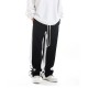 Casual Style Loose Striped Drawstring Elastic Trousers - Black |image