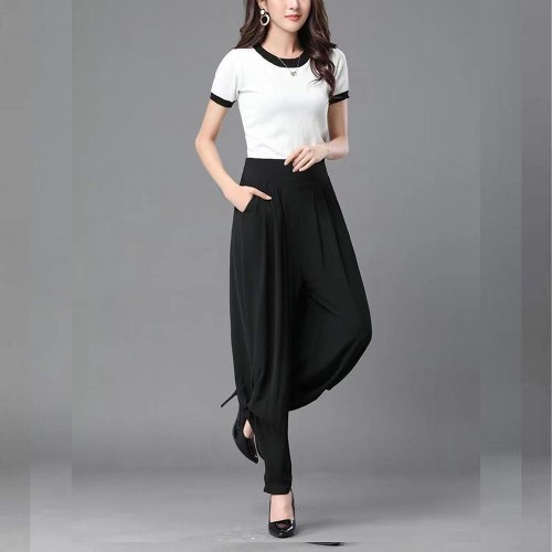 Fabulous Solid Solid Color High Waist Viscose Patiala Pants - Black |image