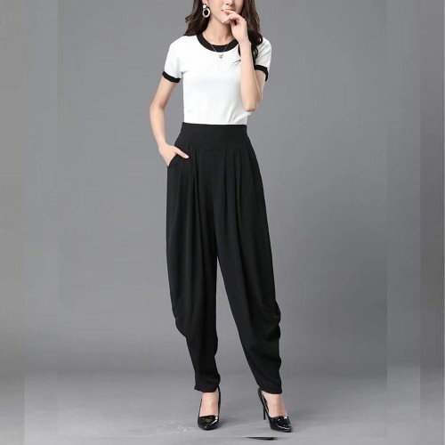 Fabulous Solid Solid Color High Waist Viscose Patiala Pants - Black |image