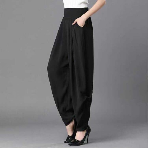 Fabulous Solid Solid Color High Waist Viscose Patiala Pants - Black |image