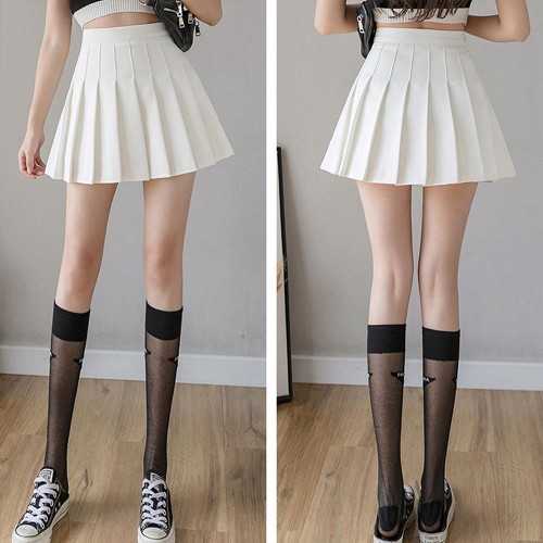 Pleated Style High Waist Elastic Zippered Women Skirts - White |image