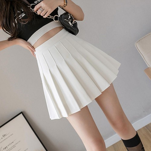 Pleated Style High Waist Elastic Zippered Women Skirts - White |image