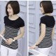 Striped Stitching V Neck Short Sleeve Women Tops - Black |image