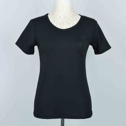 Retro Style Scoop Neck Full Sleeve Patch Pocket Women Tops - Black 