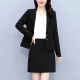 Elegant Solid Color Two Piece A Line Skirt And Formal Lapel Collar Coat - Black |image