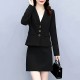 Elegant Solid Color Two Piece A Line Skirt And Formal Lapel Collar Coat - Black 