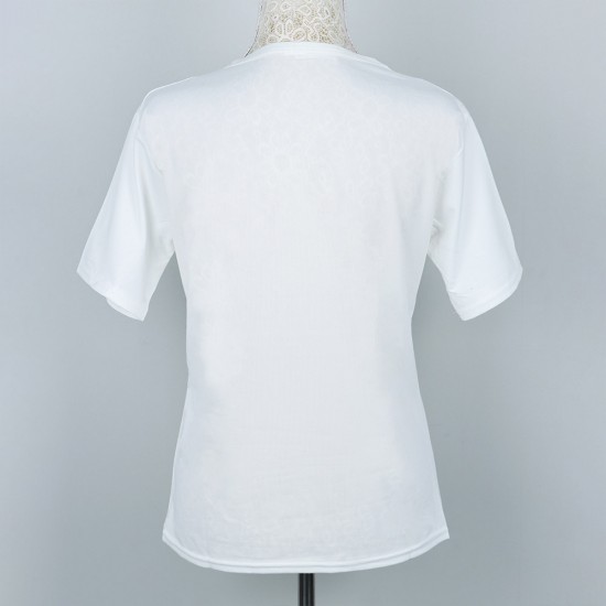 Korean Style Alphabet Printed Round Neck Short Sleeve Women Tops - White |image