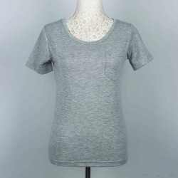 Retro Style Scoop Neck Full Sleeve Patch Pocket Women Tops - Grey 