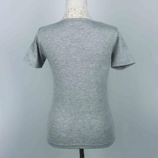Retro Style Scoop Neck Full Sleeve Patch Pocket Women Tops - Grey |image