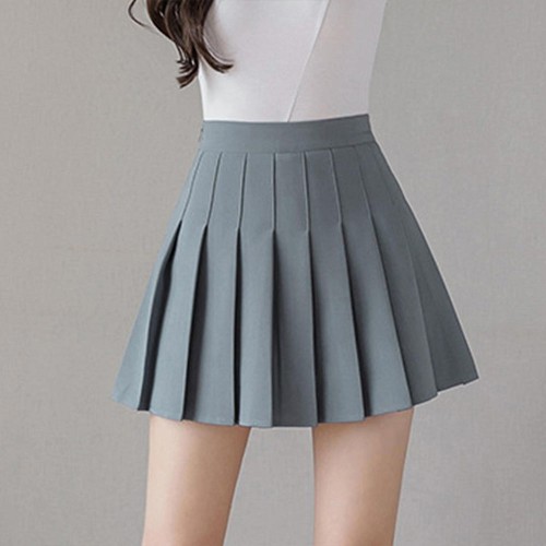 Pleated Style High Waist Elastic Zippered Women Skirts - Grey |image