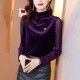 Open Bottom Turtleneck Mesh Bedded Embroidered Tops - Purple 