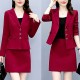 Elegant Solid Color Two Piece A Line Skirt And Formal Lapel Collar Coat - Red |image