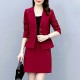 Elegant Solid Color Two Piece A Line Skirt And Formal Lapel Collar Coat - Red |image