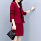 Elegant Solid Color Two Piece A Line Skirt And Formal Lapel Collar Coat - Red |image