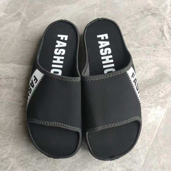 Open Toed Platform Comfortable Wedge Slippers - Black |image