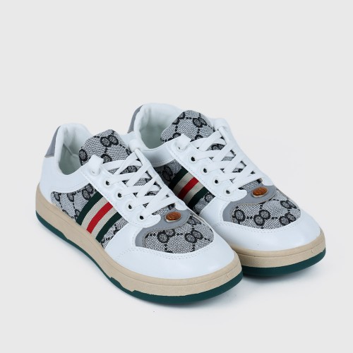 Retro Style Round Toe Stripped Lace Up Women Sneakers - White |image