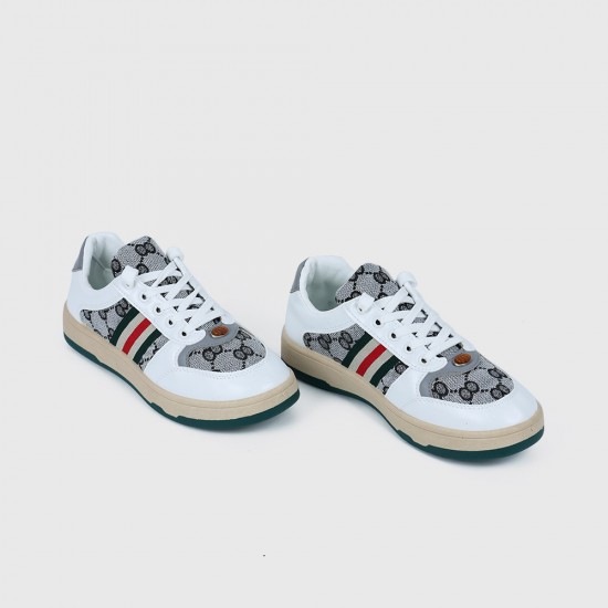 Retro Style Round Toe Stripped Lace Up Women Sneakers - White |image